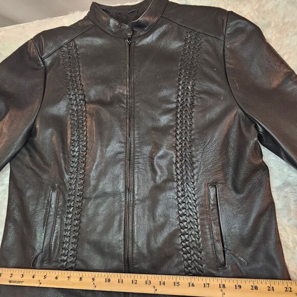 Indian Motorcycle Black Braided Leather Jacket - Picture 2 of 14
